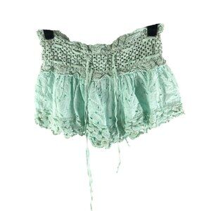 Sunday Girls Shorts Crochet Drawstring Eyelet Mint Green M